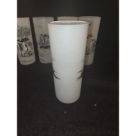 Vintage Libbey Frosted Glasses Set of 6 - Southern Hospitality Plantation Scenes - Picture 12 of 16